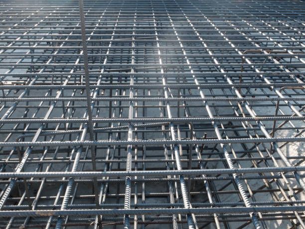 Steel grid of residential building footing reinforcement.